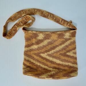 Happy & Free Crochet Crossbody Bag Bamboo String Boho Shoulder Purse Tan Brown